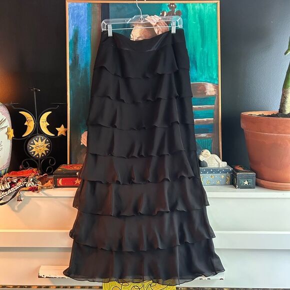 Bianca Nygard Elegant Black Tiered Maxi Skirt Size 8 - Picture 12 of 14